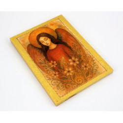 Obraz anioła z kwiatami na desce – dekoracja handmade  Meta opis