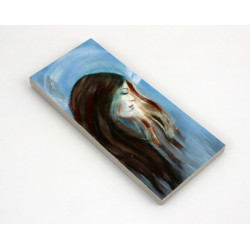 Obraz anioła w profilu na drewnie – wąska dekoracja handmade