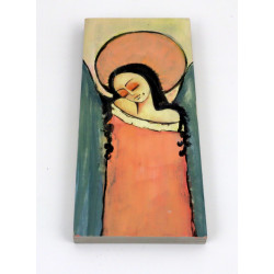 Wąski obraz anioła na drewnie handmade 18x8 cm