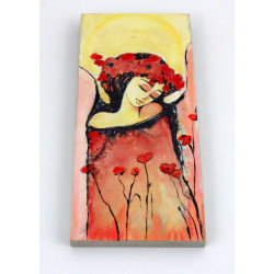 Obraz anioła z makami na drewnie 18x8 cm handmade