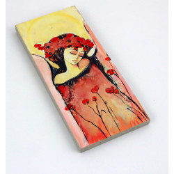 Obraz anioła z makami na drewnie 18x8 cm handmade