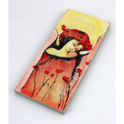 Obraz anioła z makami na drewnie 18x8 cm handmade