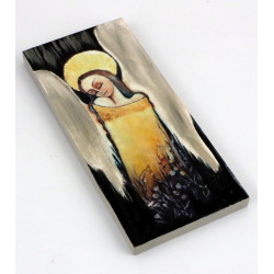 Złoty obraz anioła na drewnie 18x8 cm handmade