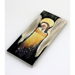 Złoty obraz anioła na drewnie 18x8 cm handmade