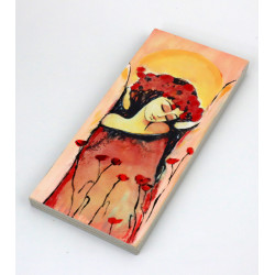 Obraz anioła z makami na drewnie 18x8 cm handmade