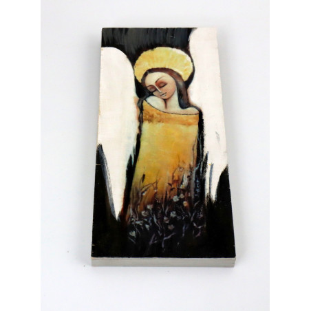 Złoty obraz anioła na drewnie 18x8 cm handmade