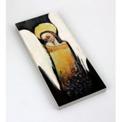 Złoty obraz anioła na drewnie 18x8 cm handmade