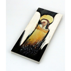 Złoty obraz anioła na drewnie 18x8 cm handmade