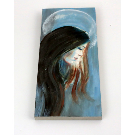 Obraz anioła w profilu na drewnie – wąska dekoracja handmade