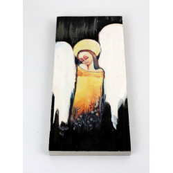 Złoty obraz anioła na drewnie 18x8 cm handmade