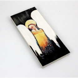 Złoty obraz anioła na drewnie 18x8 cm handmade