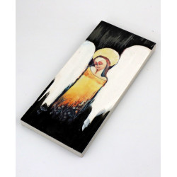 Złoty obraz anioła na drewnie 18x8 cm handmade