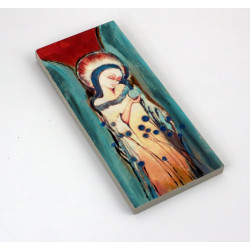 Obraz anioła z niebieskimi kwiatami na drewnie 18x8 cm