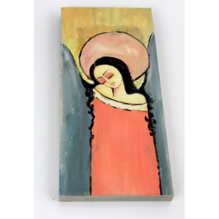 Wąski obraz anioła na drewnie handmade 18x8 cm