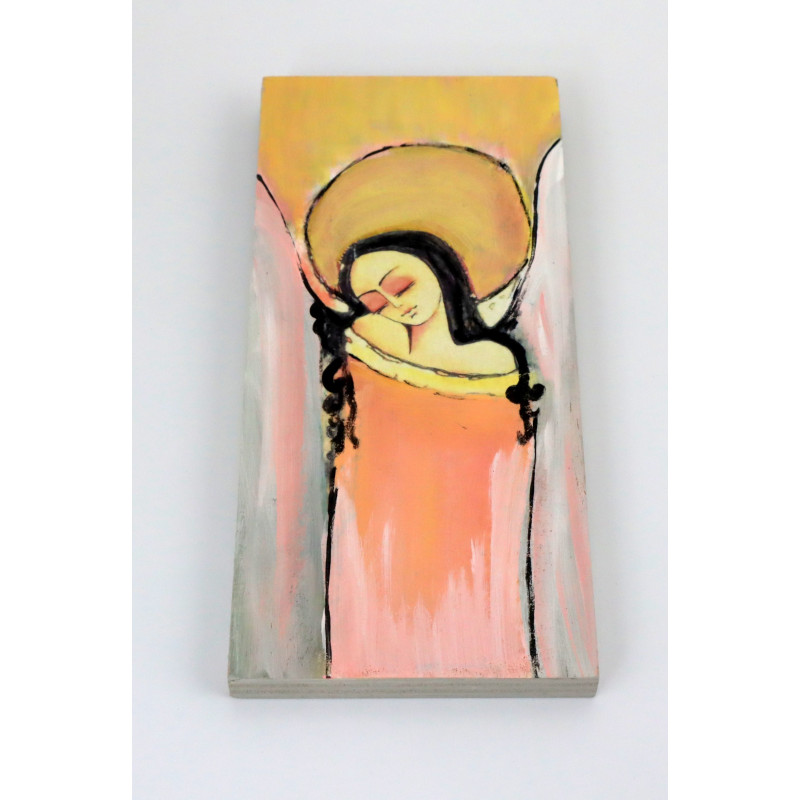 Wąski obraz anioła na drewnie handmade 18x8 cm