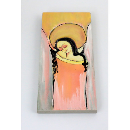 Wąski obraz anioła na drewnie handmade 18x8 cm