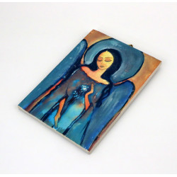 Obraz anioła z różą na desce – dekoracja ścienna handmade