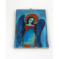 Ręcznie malowany anioł na sklejce 13x8 cm dekoracja ścienna