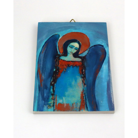 Ręcznie malowany anioł na sklejce 13x8 cm dekoracja ścienna