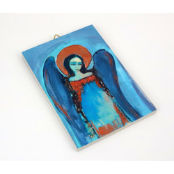 Ręcznie malowany anioł na sklejce 13x8 cm dekoracja ścienna