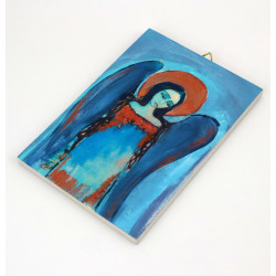 Ręcznie malowany anioł na sklejce 13x8 cm dekoracja ścienna
