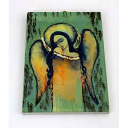 Ręcznie malowany anioł na sklejce 13x8 cm dekoracja handmade