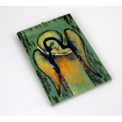 Ręcznie malowany anioł na sklejce 13x8 cm dekoracja handmade