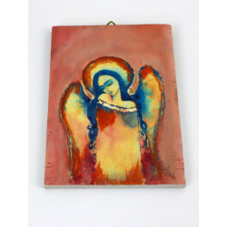 Anioł na sklejce 13x8 cm decoupage ręcznie malowane tło