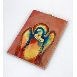 Anioł na sklejce 13x8 cm decoupage ręcznie malowane tło