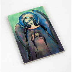 Obraz anioła z sercem na desce – dekoracja ścienna handmade