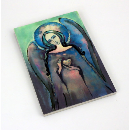 Obraz anioła z sercem na desce – dekoracja ścienna handmade