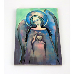 Obraz anioła z sercem na desce – dekoracja ścienna handmade