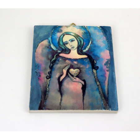 Obraz anioła z sercem na desce – dekoracja ścienna handmade