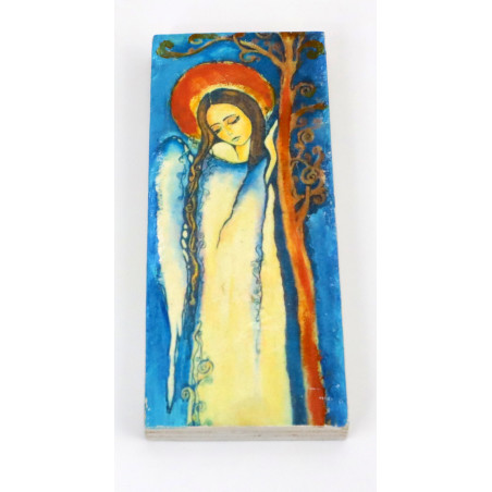 Anioł na drewnianej desce 14x6 cm dekoracja handmade