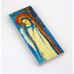 Anioł na drewnianej desce 14x6 cm dekoracja handmade