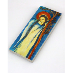 Anioł na drewnianej desce 14x6 cm dekoracja handmade