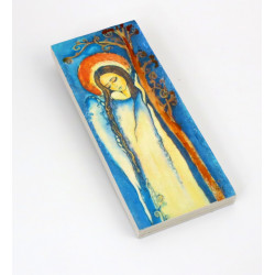 Anioł na drewnianej desce 14x6 cm dekoracja handmade