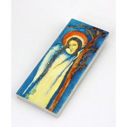 Anioł na drewnianej desce 14x6 cm dekoracja handmade