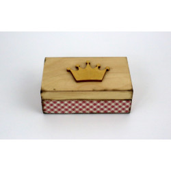 Mini skrzynka drewniana z koroną – pudełeczko na drobiazgi