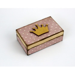 Mini skrzynka drewniana z koroną w kropki – pudełeczko na drobiazgi