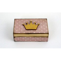 Mini skrzynka drewniana z koroną w kropki – pudełeczko na drobiazgi