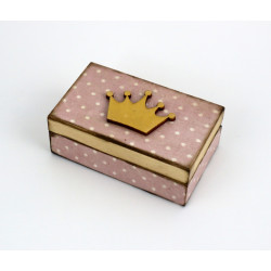 Mini skrzynka drewniana z koroną w kropki – pudełeczko na drobiazgi