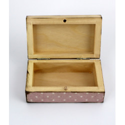 Mini skrzynka drewniana z koroną w kropki – pudełeczko na drobiazgi