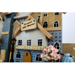 Wieszak na klucze drewniany Azulejos domki 7 haczyków