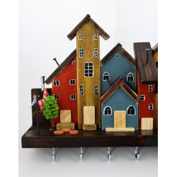 Wieszak na klucze premium kolorowe domki 40 cm 7 haczyków handmade