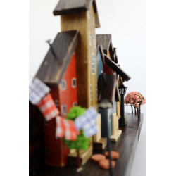 Wieszak na klucze premium kolorowe domki 40 cm 7 haczyków handmade