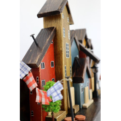 Wieszak na klucze premium kolorowe domki 40 cm 7 haczyków handmade