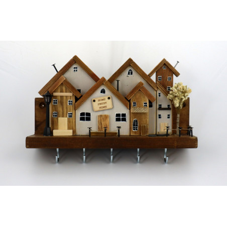 Wieszak na klucze premium Home Sweet Home 30 cm boho 5 haczyków