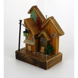 Dekoracja drewniana premium mini miasteczko z latarenką 13 cm
