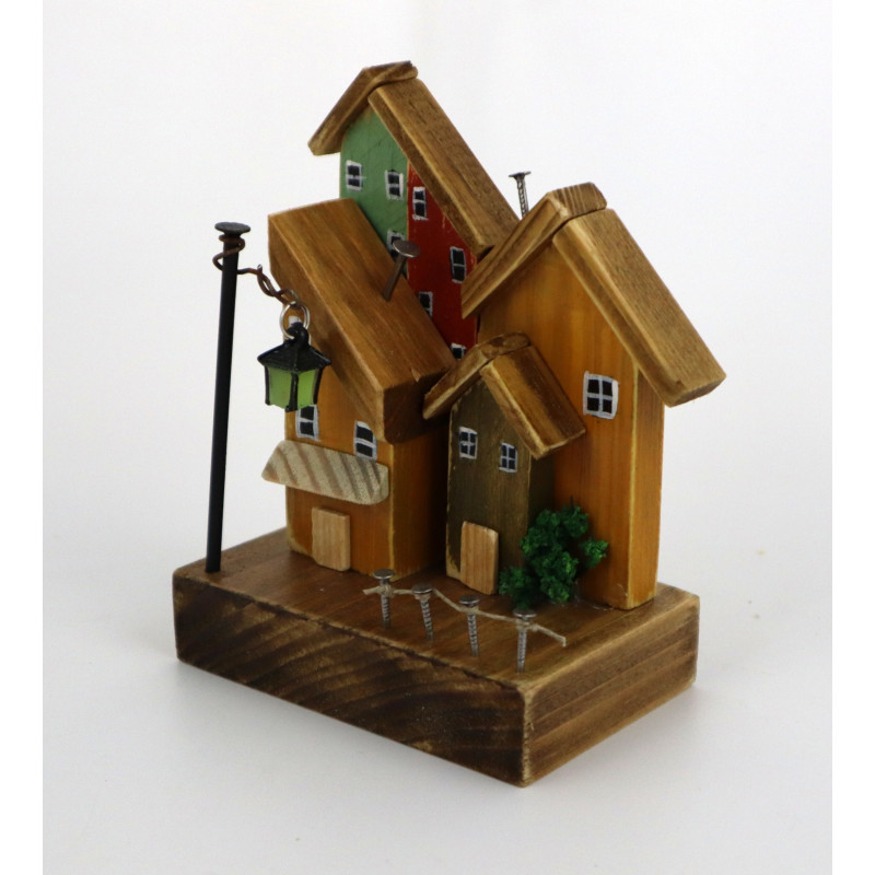 Dekoracja drewniana premium mini miasteczko z latarenką 13 cm